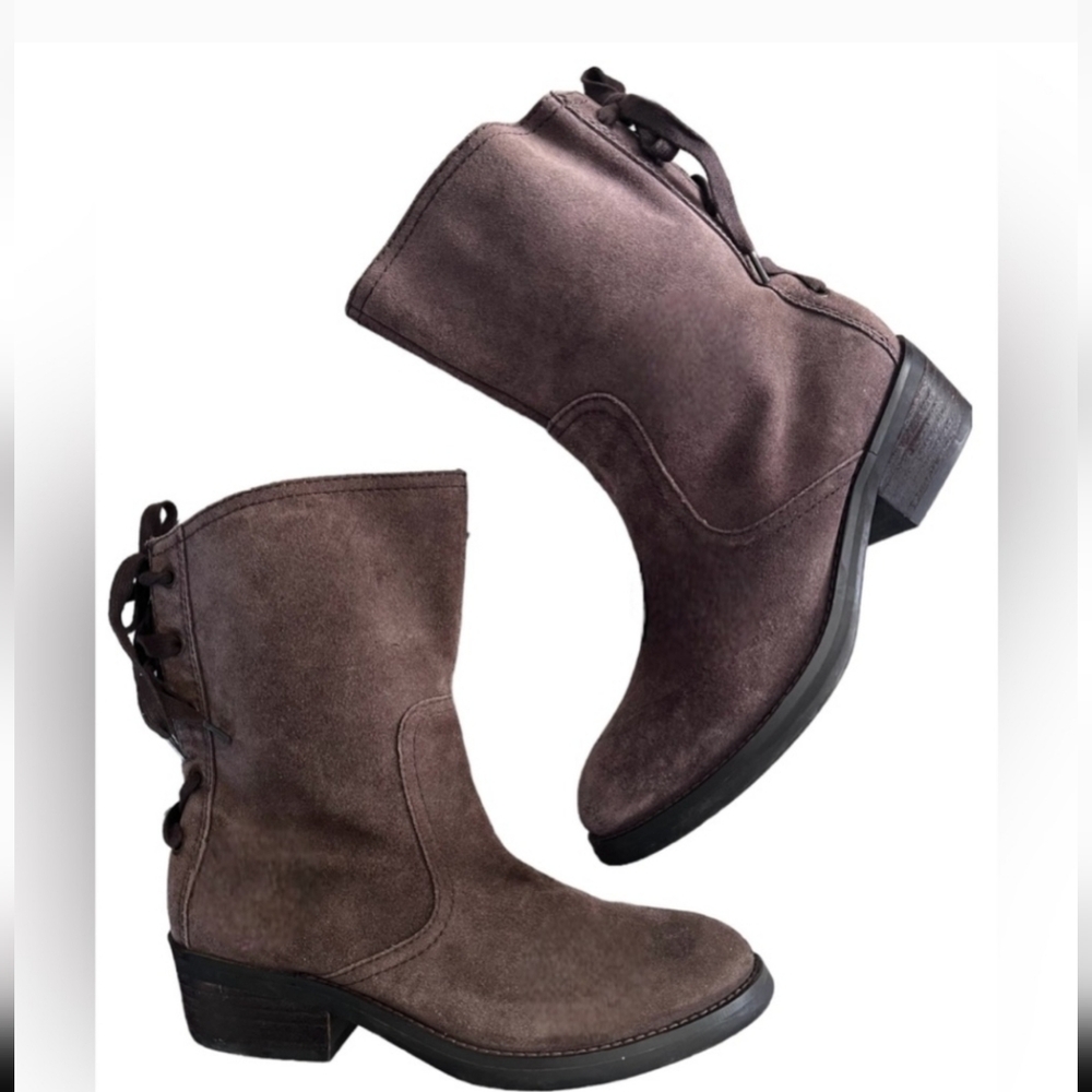 EUC Brown Suede Leather Nine West "Krasher" Back Laced Size 5 Boots!